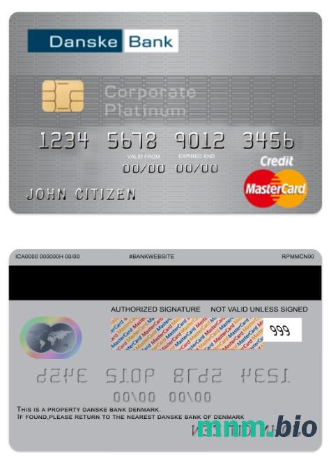 Denmark Danskebank credit corporate platyna przykład karty mastercard w formacie PSD